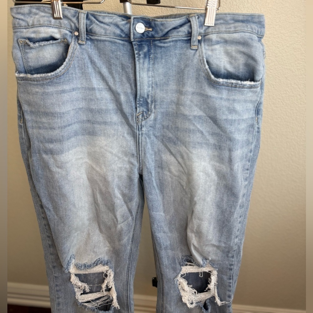 Distressed Light Blue Flare Jeans